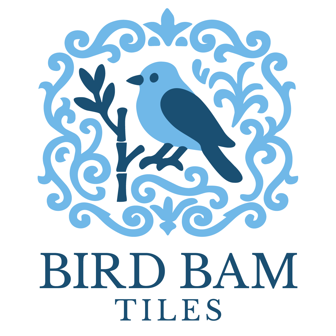 Bird Bam Tiles Logo in Shades of Blue