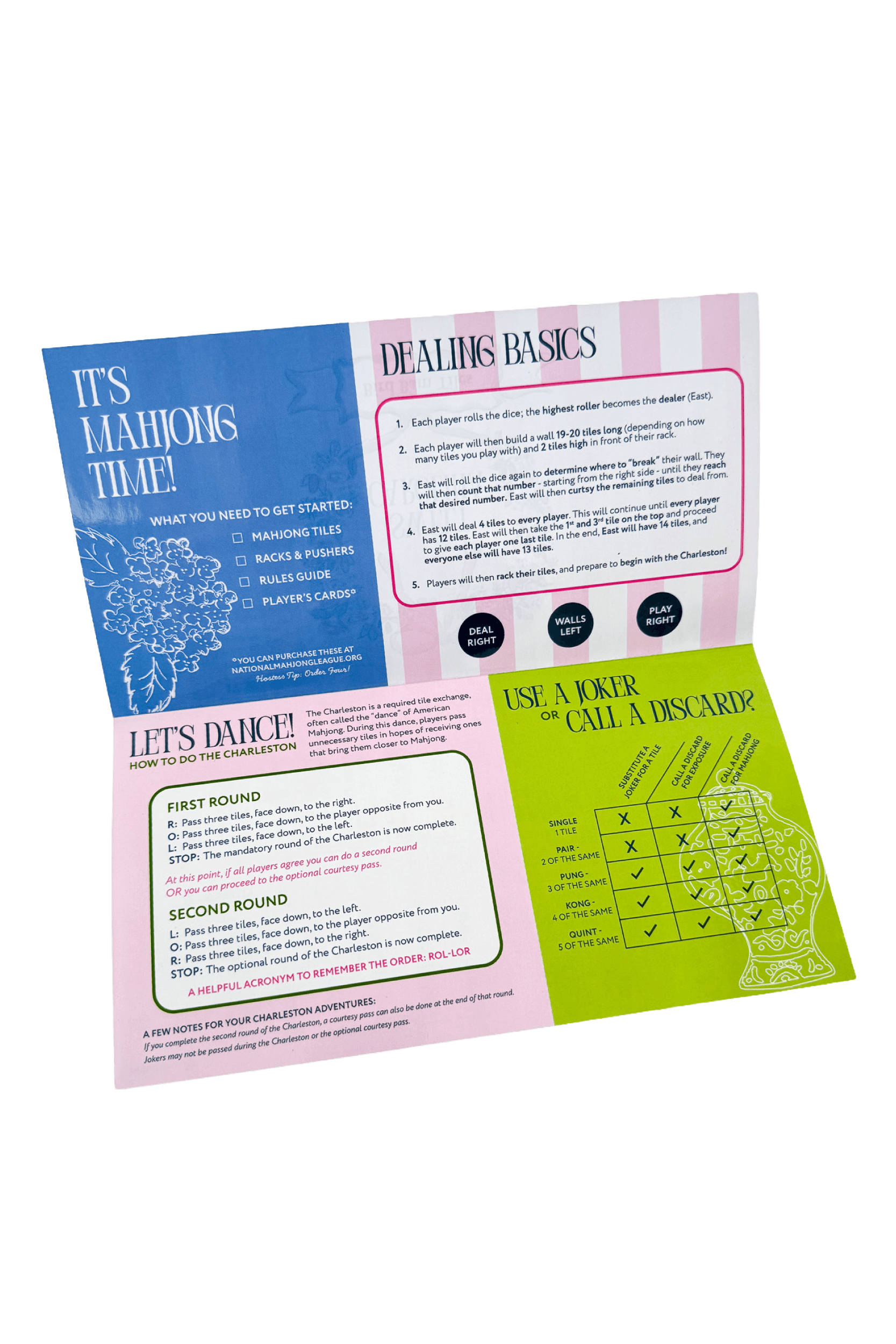 Details of folded mahjong instructional card